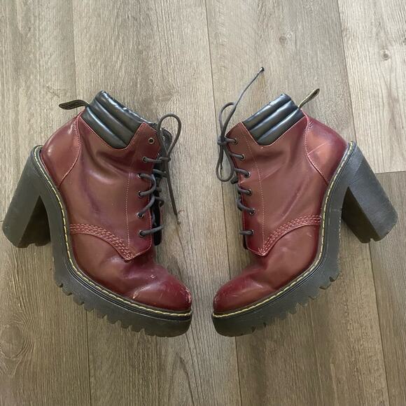 Dr. Martens Shoes - Dr Martens Persephone Thick booties Burgundy Heel 4.5" Size 9L
